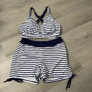 Women's Yonique 2 Piece Bathing Suit Size Small Blue & White